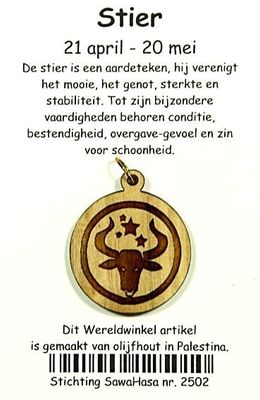 Sterrenbeeld Stier Olijfhout (3 cm)