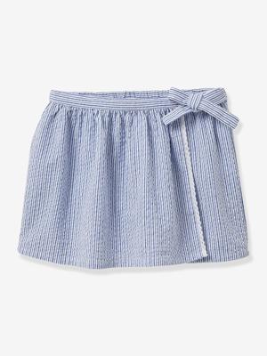 Rok-short van seersucker voor meisjes CYRILLUS blauw, gestreept