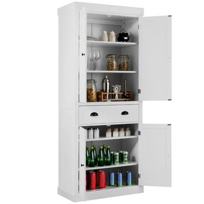 Keukenkast 183 cm Buffetkast van Hout met Verstelbare Planken Deurkasten en Lade Boekenkast Hoge Kast voor Keuken Woonkamer (Wit)