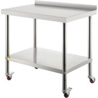 VEVOR roestvrijstalen voorbereidingstafel, 76,2 x 61 x 89 cm, draagvermogen 200 kg, robuuste metalen werktafel met verstelbaar achterpaneel en 4 wielen, commerciële werkplek voor keukenrestaurants