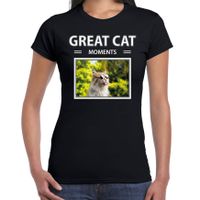 Rode katten t-shirt met dieren foto great cat moments zwart voor dames