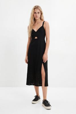 Midi-jurk met borduursels - BLACK - S