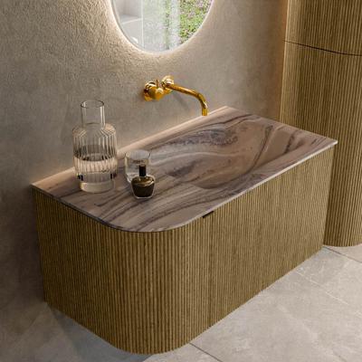 Badmeubel Mondiaz Kurve-Dlux | 85 cm | Meubelkleur Dusk | Wastafelkleur Sombra | Solid surface | Wasbak rechter zijde spoelbak | Zonder kraangat(en)