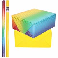 8x Rollen kraft inpakpapier regenboog pakket - geel 200 x 70 cm - Cadeaupapier - thumbnail