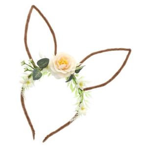 Verkleed diadeem paashaas/bunny oren - met bloemen - wit - one size