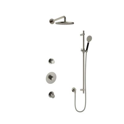 Hotbath Cobber - Inbouw Regendoucheset - Geborsteld Nikkel - 2 Stopkranen - Thermostatisch - Wandarm 38.5 cm - Hoofddouche 200 mm - Ronde Handdouche 3 Standen - Glijstang 900 mm - Waterbesparend