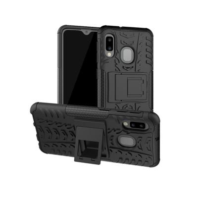 Band textuur TPU + PC schokbestendig geval voor Galaxy A20e/A10e met houder (zwart)