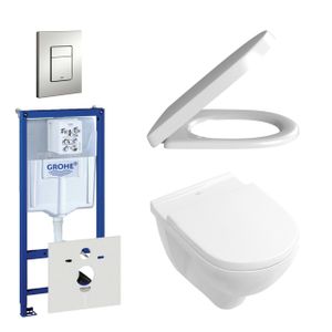 Villeroy & Boch O.Novo Toiletset - softclose en quickrelease zitting - bedieningsplaat verticaal/horizontaal chroom mat - wit 0720002/0729205/0124182/1024992/