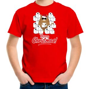 Fout Kerst t-shirt / outfit met hamsterende kat Merry Christmas rood voor kinderen