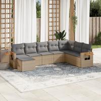 8-delige Loungeset met kussens poly rattan beige