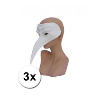 Faram Party - 3x - Venetiaans snavelmasker - plastic - wit - zelf beschilderen
