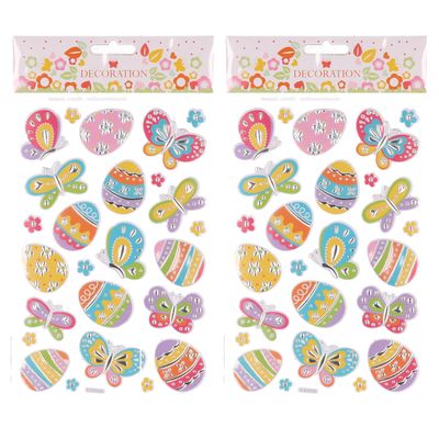 Set van 2x stickervel met paaseieren en vlinders - 25 stickers - Pasen thema
