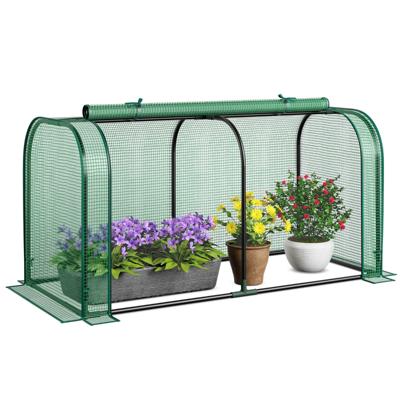 Mini-Kas Draagbare Tuinkas voor Buiten en Binnen Oprolbare Ritsdeur Waterdichte PE-Zonwering Roestvrij Metalen Frame Wit/Groen