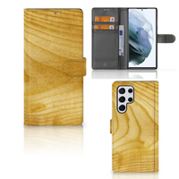 Samsung Galaxy S22 Ultra Book Style Case Licht Hout - thumbnail