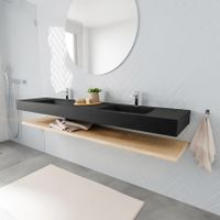 Mondiaz Alan badmeubel 200 cm planchet washed oak vrijhangend wastafel dubbel 2 kraangaten zwart