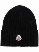 Moncler bonnet nervuré à logo - Noir