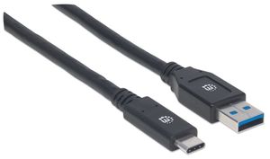 Manhattan USB-kabel USB 3.2 Gen1 (USB 3.0 / USB 3.1 Gen1) USB-A stekker, USB-C stekker 3.00 m Zwart 354981