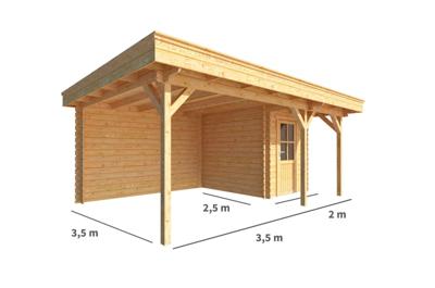 Blokhut met overkapping Lisa 550 cm bij 250 cm diep Plat dak - Warentuin collection