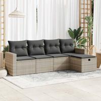 5-delige Loungeset met kussens poly rattan lichtgrijs