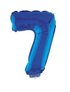 Folieballon Klein Cijfer &apos;7&apos; Blauw Met Stokje (41cm)