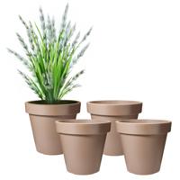 Pro Garden Bloempot - 4x - mokka bruin - rond - D30 cm - kunststof - plantenpot - tuin buiten