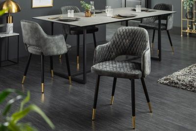 Elegante stoel PARIS groen fluweel decoratief quilten en gouden voetdoppen - 40574