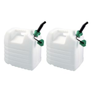 Jerrycan voor brandstof - 2x stuks - 20 liter - L35 x B23 x H37 cm - kunststof - met schenktuit