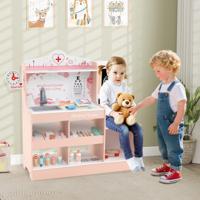 Ziekenhuis Speelgoed met Medische Apparatuur & 24 Accessoires Houten Dokter Speelset Roze