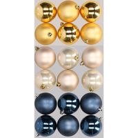 18x stuks kunststof kerstballen mix van donkerblauw, champagne en goud 8 cm - thumbnail