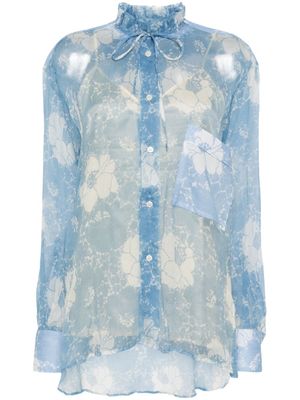 Plan C chemise en soie à fleurs - Bleu