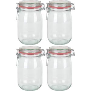 Weckpot/inmaakpot - 4x - glas - 1000 ml - met beugelsluiting - transparant