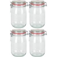 Weckpot/inmaakpot - 4x - glas - 1000 ml - met beugelsluiting - transparant