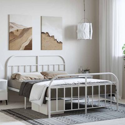 Bedframe met hoofd- en voeteneinde metaal wit 135x190 cm