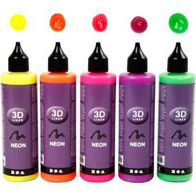 Creativ Company 3d liner, neon kleuren, 5x100 ml/ 1 doos