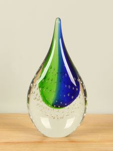 Glazen pegel blauw/groen met luchtbelletjes, 19 cm 2a004