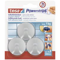 tesa POWERSTRIPS® Zelfklevende haak Small Rond Chroom (mat) Inhoud: 3 stuk(s) - thumbnail