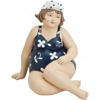 Decoratie beeldje dikke dame - 12 cm - in blauw badpak - strand thema