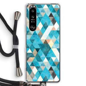 Gekleurde driehoekjes blauw: Sony Xperia 1 III Transparant Hoesje met koord