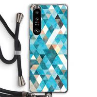 Gekleurde driehoekjes blauw: Sony Xperia 1 III Transparant Hoesje met koord Gekleurde driehoekjes blauw: Sony Xperia 1 III Transparant Hoesje met koord