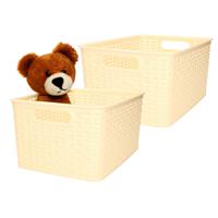 Opbergmand - 4x - Kastmand - rotan kunststof - beige/geel - 10 Liter - 22 x 33 x 16 cm