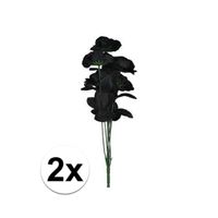 2x Bosje met 12 zwarte rozen halloween decoratie 38 cm