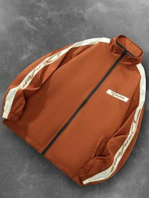 Bon&Bon Men's Colorblock Letter Print Windbreaker Jacket | White Brown / M