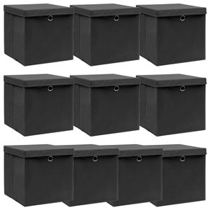 VidaXL Opbergboxen met deksel 10 st 32x32x32 cm stof zwart