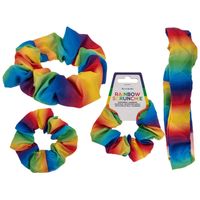 Haarbandje scrunchie haarelastiekje- Gay Pride/Regenboog thema kleuren - polyester - Verkleedhaardecoratie - thumbnail