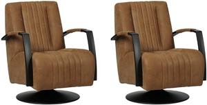 Set van 2 Bruine leren industriële draaifauteuils Galaxy - staal zwart frame met schotelvoet - Kenia Leer Brown (bruin leer)