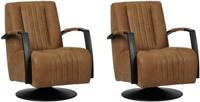 Set van 2 Bruine leren industriële draaifauteuils Galaxy - staal zwart frame met schotelvoet - Kenia Leer Brown (bruin leer)