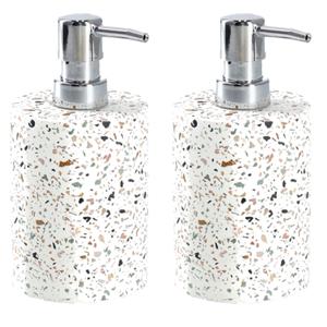 Luxe zeeppompje/dispenser - 2x - wit - Terrazzo design - keramiek - 16 x 8 cm - 250 ml