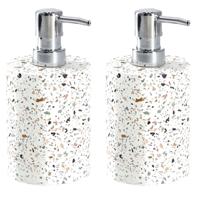 Luxe zeeppompje/dispenser - 2x - wit - Terrazzo design - keramiek - 16 x 8 cm - 250 ml