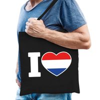 Katoenen Holland tasje I love Nederland zwart - thumbnail