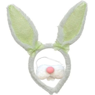 Paashaas/konijn oren diadeem groen/wit met tandjes/snuitje voor kind/volwassenen